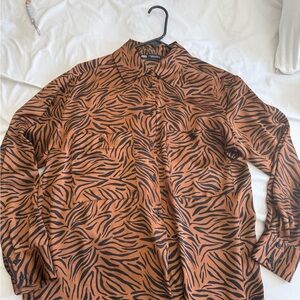 Zara Tiger Stripe Button-Up Shirt in Brown and Black